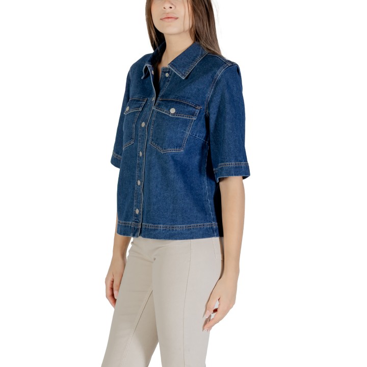 Only camisa de mujer en denim azul oscuro referencia 15347084 vista lateral