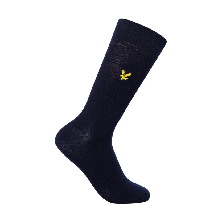 Lyle & Scott calcetín de hombre azul marino con logo amarillo vista lateral