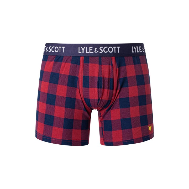 Lyle & Scott bóxer de hombre Otis Bordeaux de cuadros detalle frontal