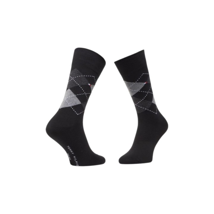 Calcetines de hombre Tommy Hilfiger Sock Check negros vista lateral