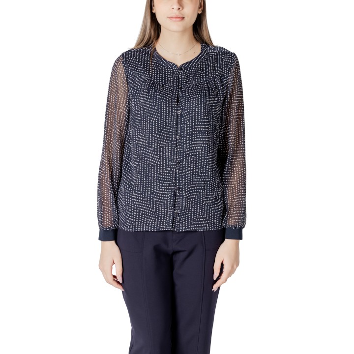 Street One blusa de mujer azul oscuro de chiffon estampado vista frontal