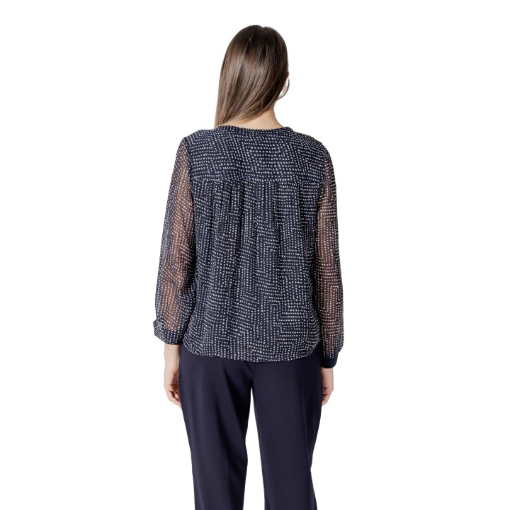 Street One blusa de mujer azul oscuro de chiffon estampado vista posterior