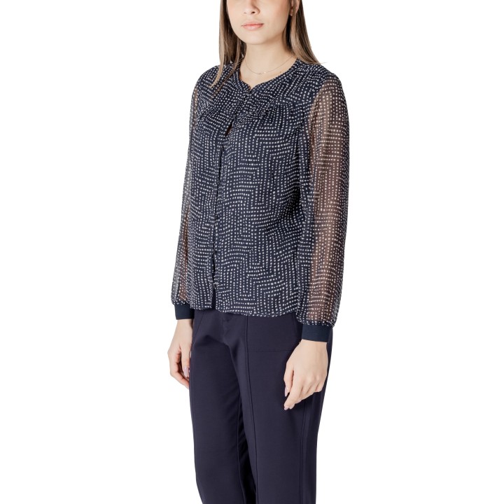 Street One blusa de mujer azul oscuro de chiffon estampado vista de tres cuartos