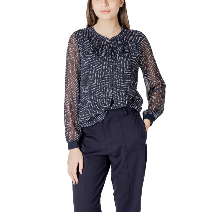 Street One blusa de mujer azul oscuro de chiffon estampado vista frontal