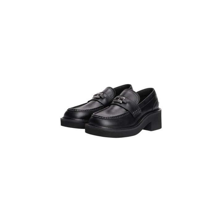 Mocasines de tacón negros para mujer Tommy Hilfiger Jeans EN0EN02789 vista tres cuartos