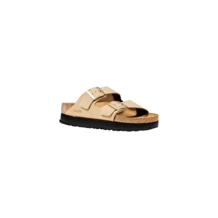 Sandalia Birkenstock Arizona Flex Platform beige para mujer vista tres cuartos
