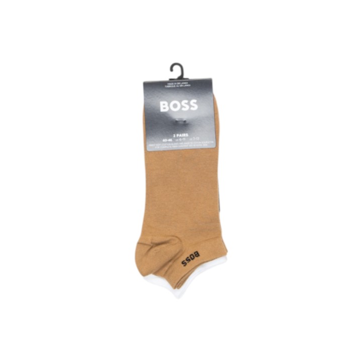Boss calcetines tobilleros para hombre beige y blanco vista frontal del envase