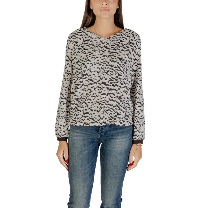 Street One blusa de mujer negra y beige con estampado vista frontal