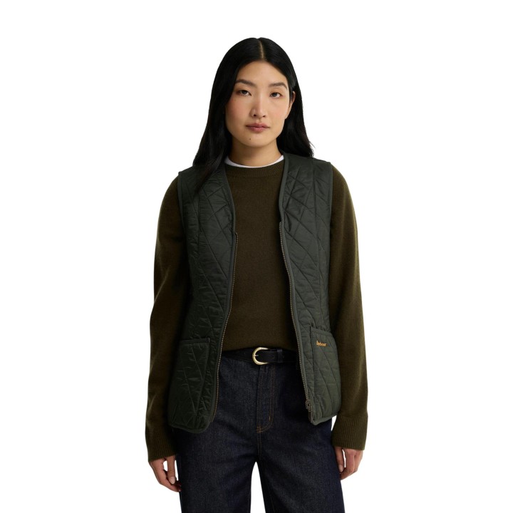 Barbour chaleco de mujer verde oliva acolchado vista frontal