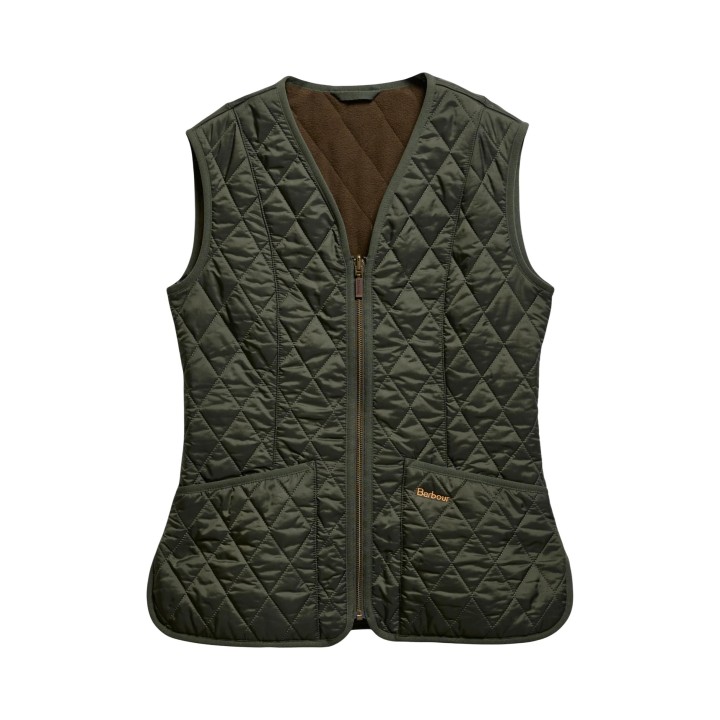 Barbour chaleco de mujer verde oliva acolchado vista posterior