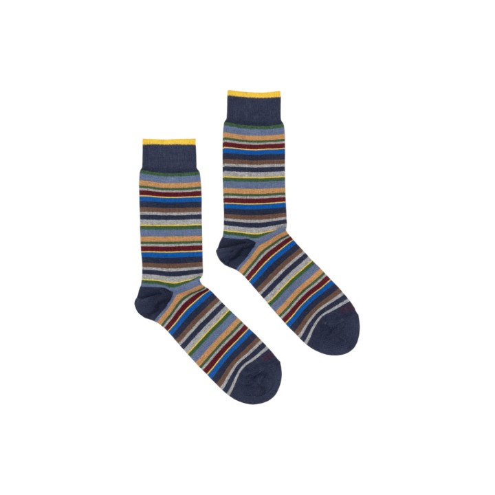Yos Millerighe calcetines de hombre azul oscuro en vista frontal