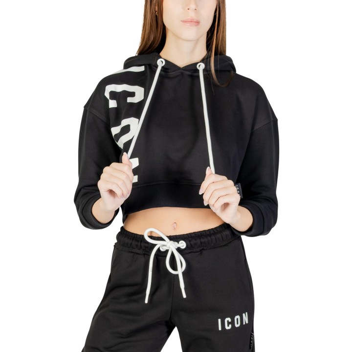 Icon sudadera de mujer negra con capucha vista frontal