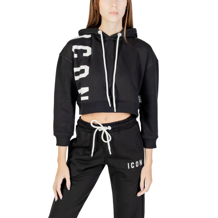 Icon sudadera de mujer negra con capucha vista frontal