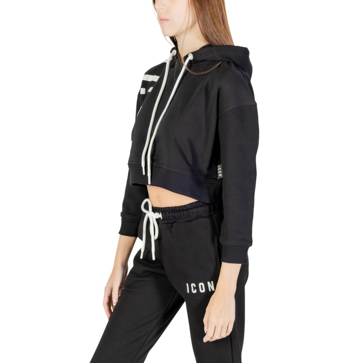 Icon sudadera de mujer negra con capucha vista de tres cuartos