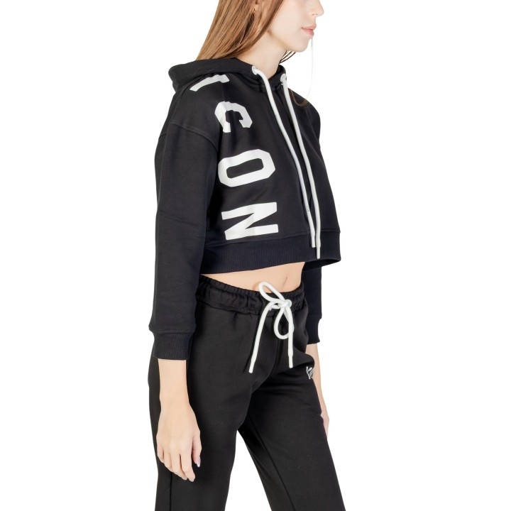 Icon sudadera de mujer negra con capucha vista lateral