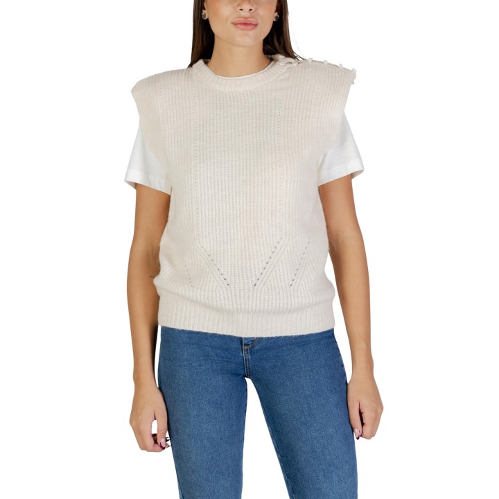Ichi chaleco de punto para mujer color crema vista frontal
