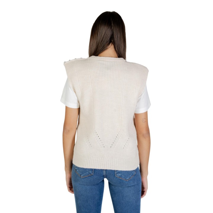 Ichi chaleco de punto para mujer color crema vista posterior