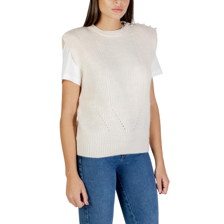 Ichi chaleco de punto para mujer color crema vista frontal