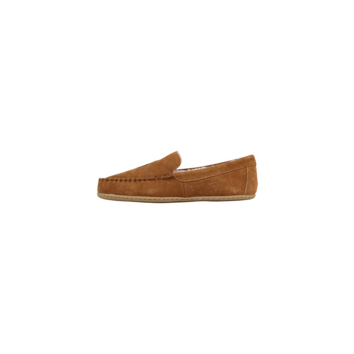 Ralph Lauren zapatilla de casa para hombre Collins RF103842 en cuero color cuero vista lateral