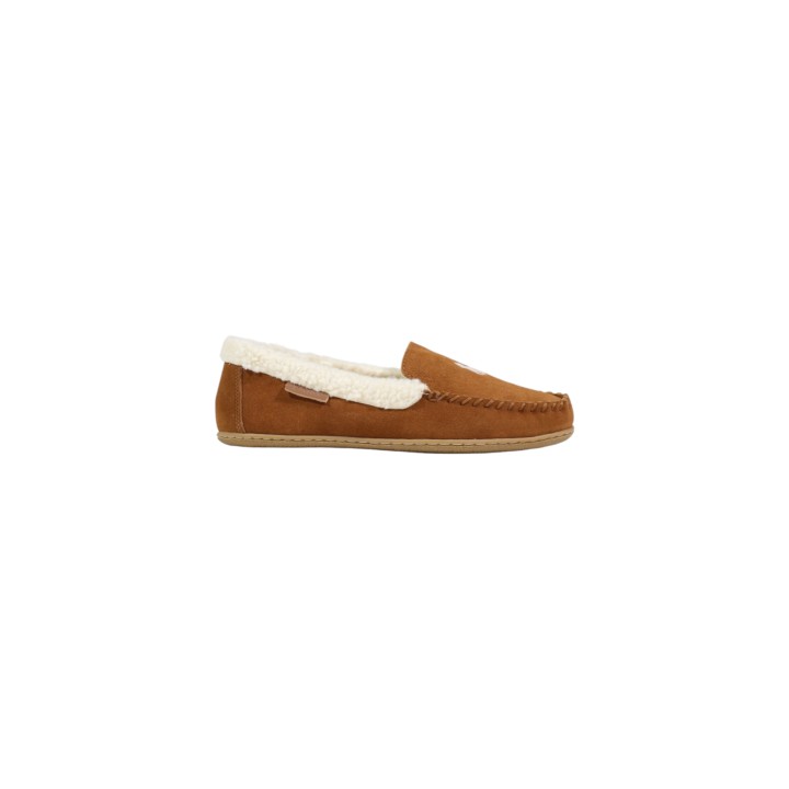 Ralph Lauren zapatilla de casa para mujer Collins RF103843 color cuero vista lateral