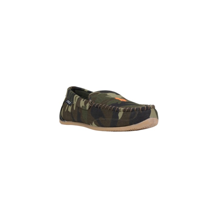 Ralph Lauren zapatilla de casa para hombre verde oliva de camuflaje vista tres cuartos frontal