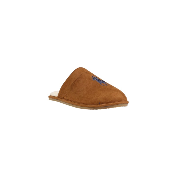 Ralph Lauren zapatilla de casa de hombre Klarence Big de cuero color tan vista tres cuartos