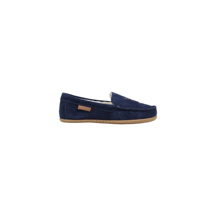 Ralph Lauren Collins Bear RF103885 zapatilla de casa de mujer azul vista lateral
