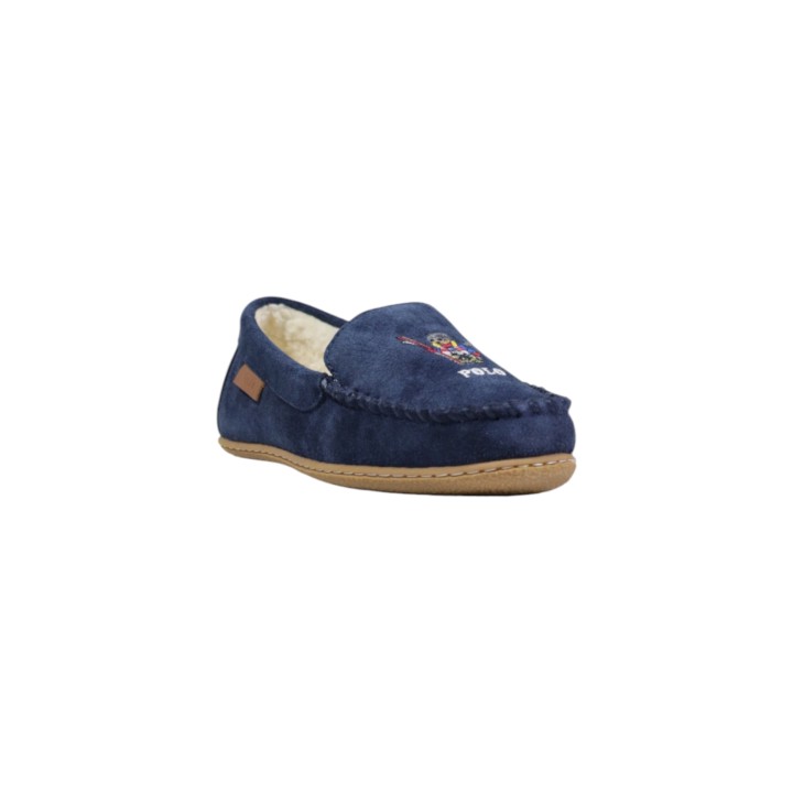 Ralph Lauren Collins Bear RF103885 zapatilla de casa de mujer azul vista tres cuartos