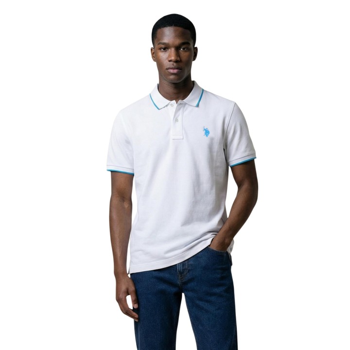 U.S. Polo Assn. polo de hombre blanco de manga corta vista frontal