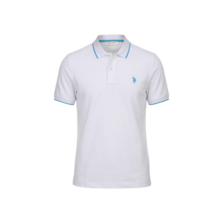 U.S. Polo Assn. polo de hombre blanco de manga corta detalle frontal