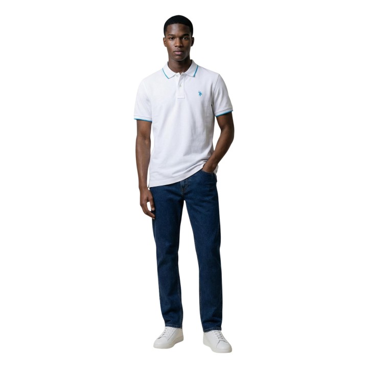 U.S. Polo Assn. polo de hombre blanco de manga corta vista frontal completa