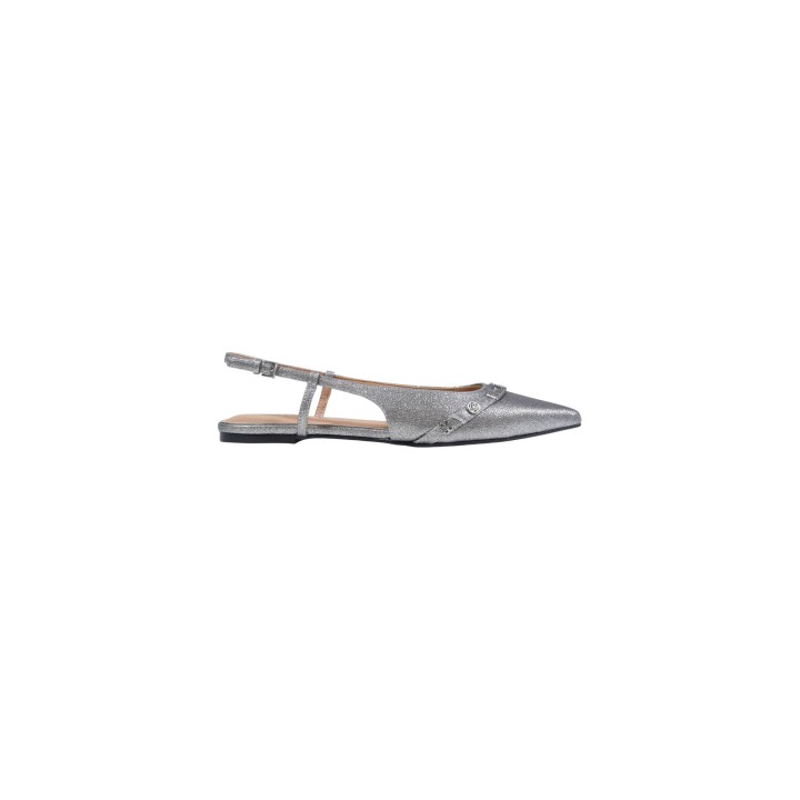 Guess zapatos de tacón de mujer grises con acabado brillante vista lateral