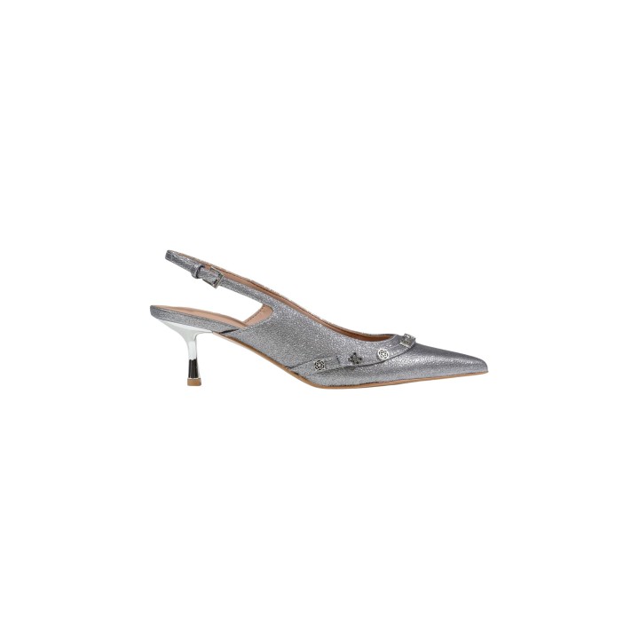 Guess Yanai2 zapatos de tacón para mujer plateados vista lateral