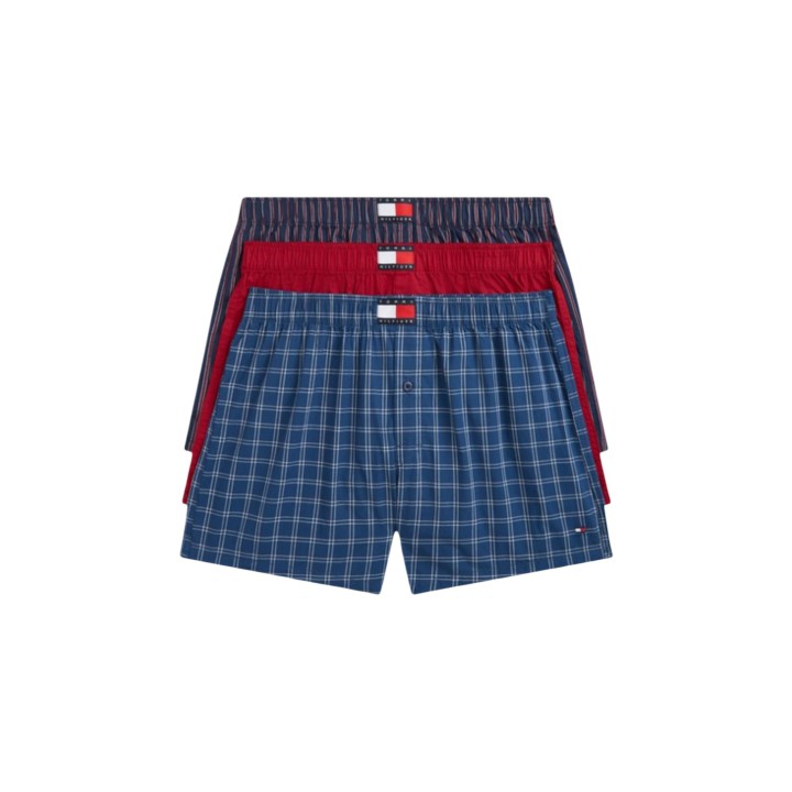 Tommy Hilfiger bóxer de hombre tejido azul y rojo detalle del pack de 3