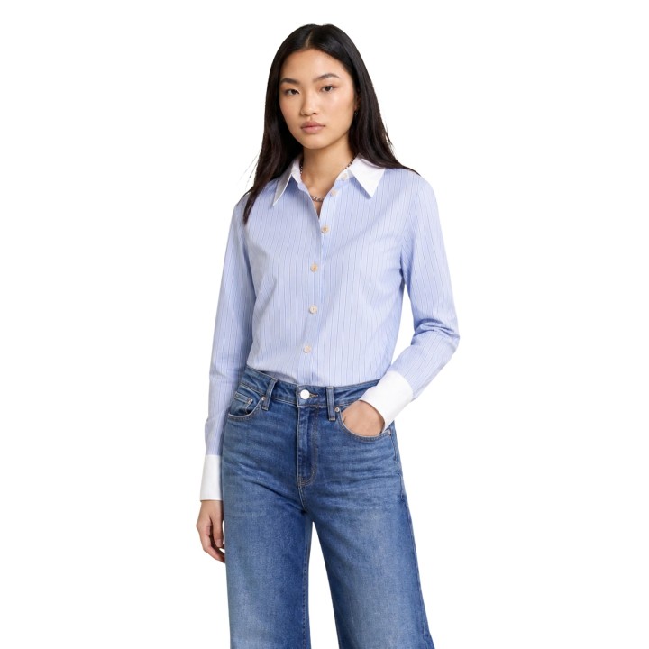 Morgan De Toi camisa de mujer 251-CKARA azul cielo a rayas vista frontal de tres cuartos