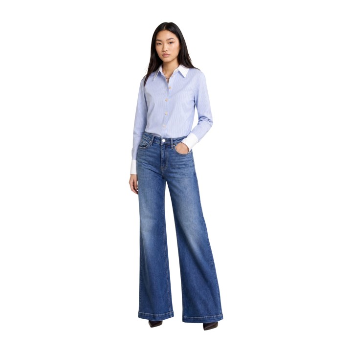 Morgan De Toi camisa de mujer 251-CKARA azul cielo a rayas vista frontal de tres cuartos