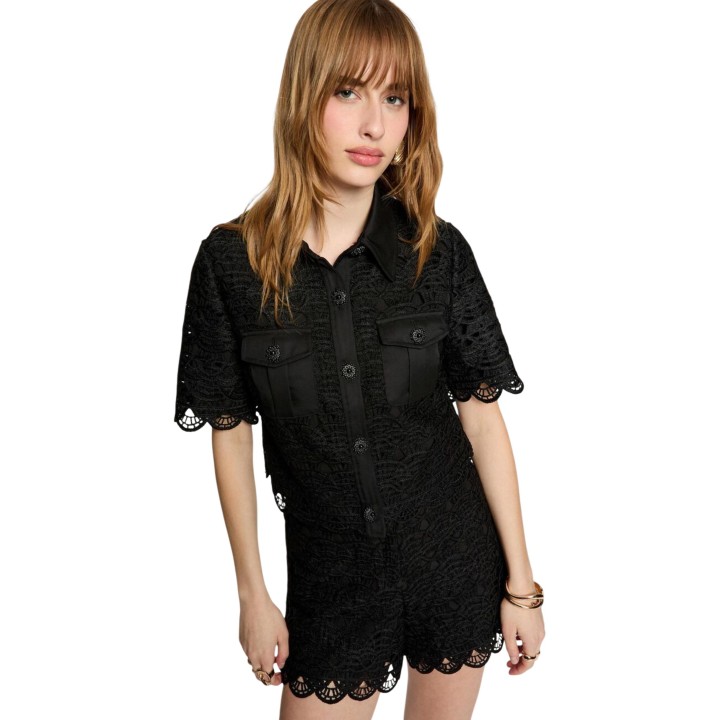 Morgan De Toi camisa de mujer negra de encaje vista de tres cuartos