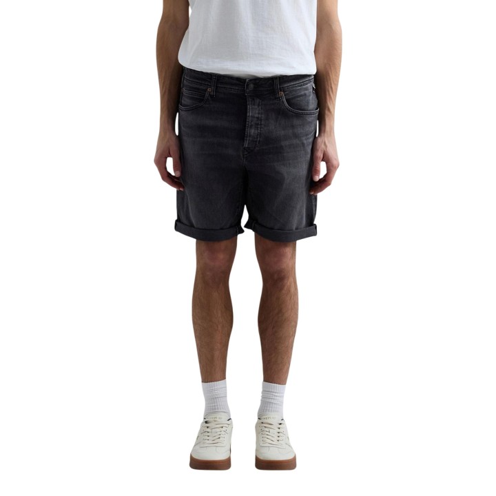 Replay pantalón corto de hombre gris oscuro de denim vista frontal