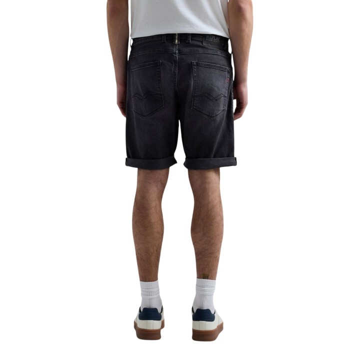 Replay pantalón corto de hombre gris oscuro de denim vista posterior