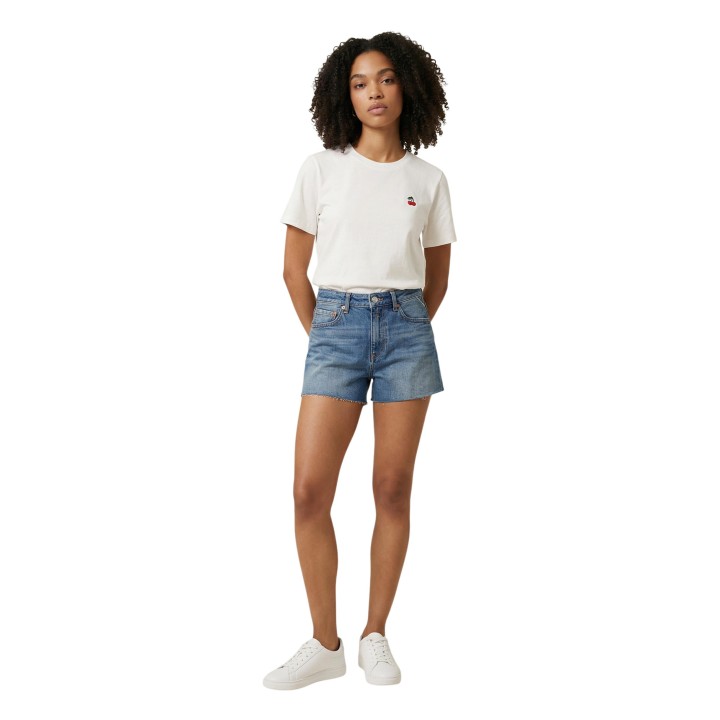 Replay pantalón corto vaquero de mujer azul vista tres cuartos frontal