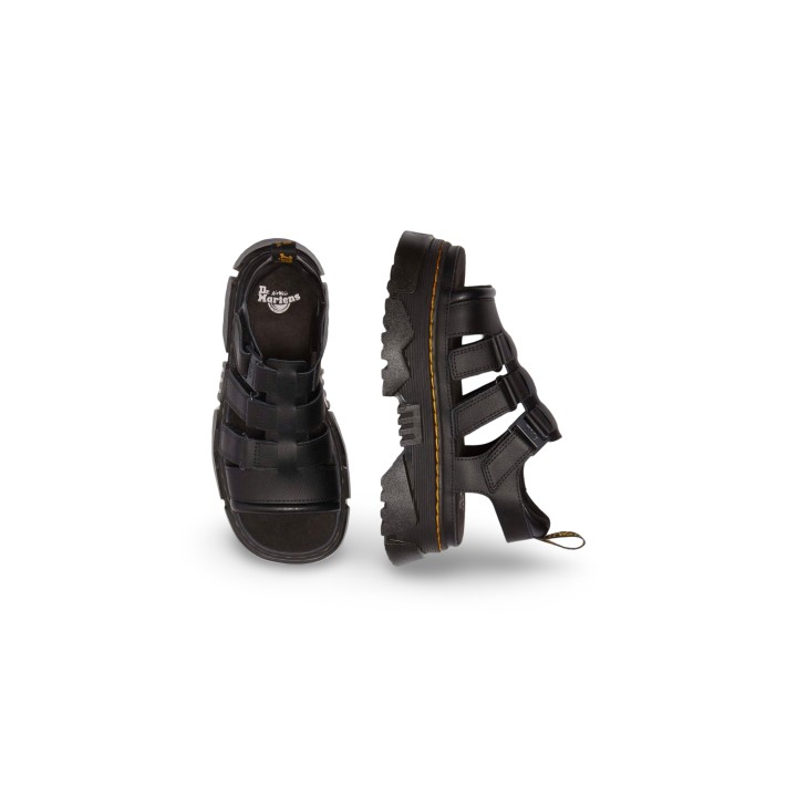 Dr. Martens Mattison 3s sandalia de mujer negra de Soft PU vista superior y lateral