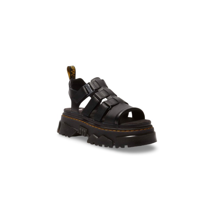 Dr. Martens Mattison 3s sandalia de mujer negra de Soft PU vista tres cuartos