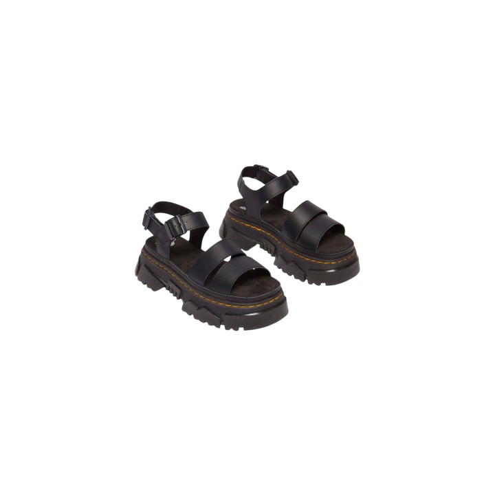 Dr. Martens sandalias de mujer Mattison 2s Athena negras vista tres cuartos del par