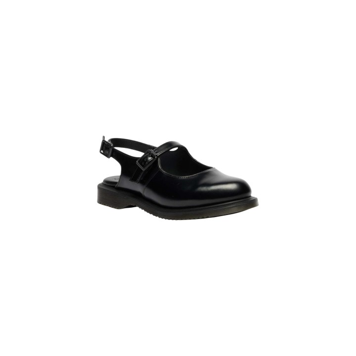 Dr. Martens Madaline 42132001 sandalia de mujer negra de piel lisa vista de tres cuartos
