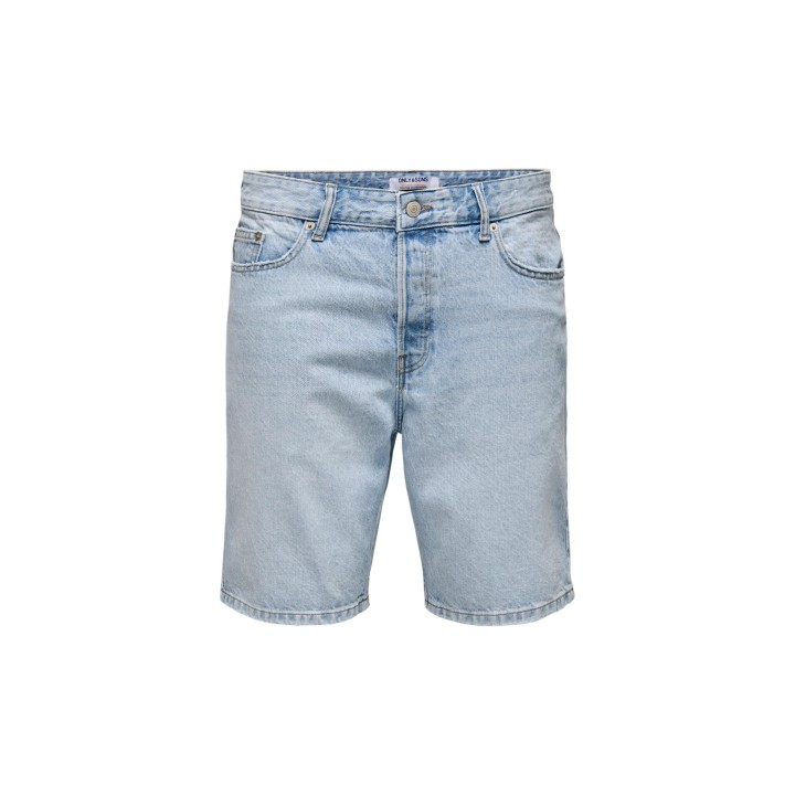 Only & Sons pantalón corto de hombre en denim azul claro detalle frontal