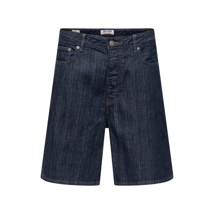 Only & Sons pantalón corto de hombre en denim azul oscuro detalle frontal