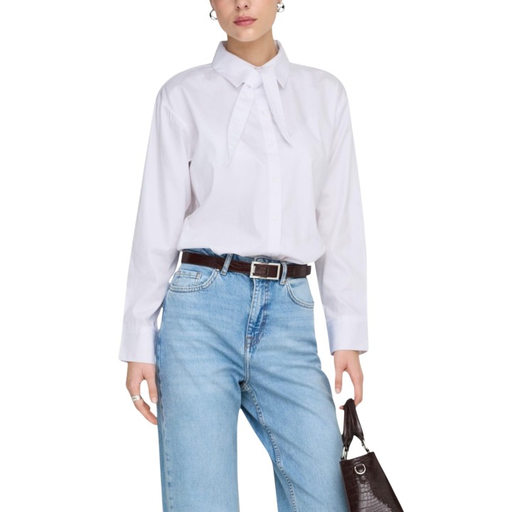 Jacqueline de Yong camisa de mujer blanca con lazo vista frontal