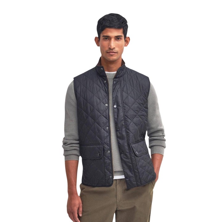 Barbour New Lowerdale MGI0245 chaleco de hombre azul oscuro acolchado vista frontal