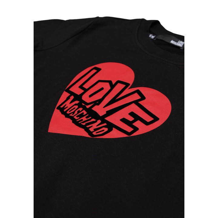 Detalle frontal del estampado de sudadera Love Moschino negra de mujer