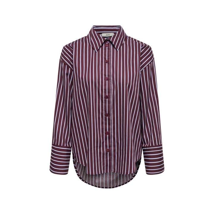 Camisa de mujer Jacqueline de Yong Serena burdeos a rayas detalle frontal